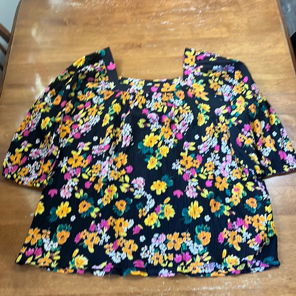 Chaps Square Neck Floral 3/4 Sleeved Top
